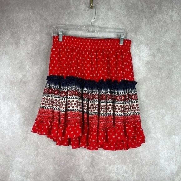 Misa Los Angeles Tania Ruffled Mini Skirt In Red Women's Size L - Picture 2 of 6